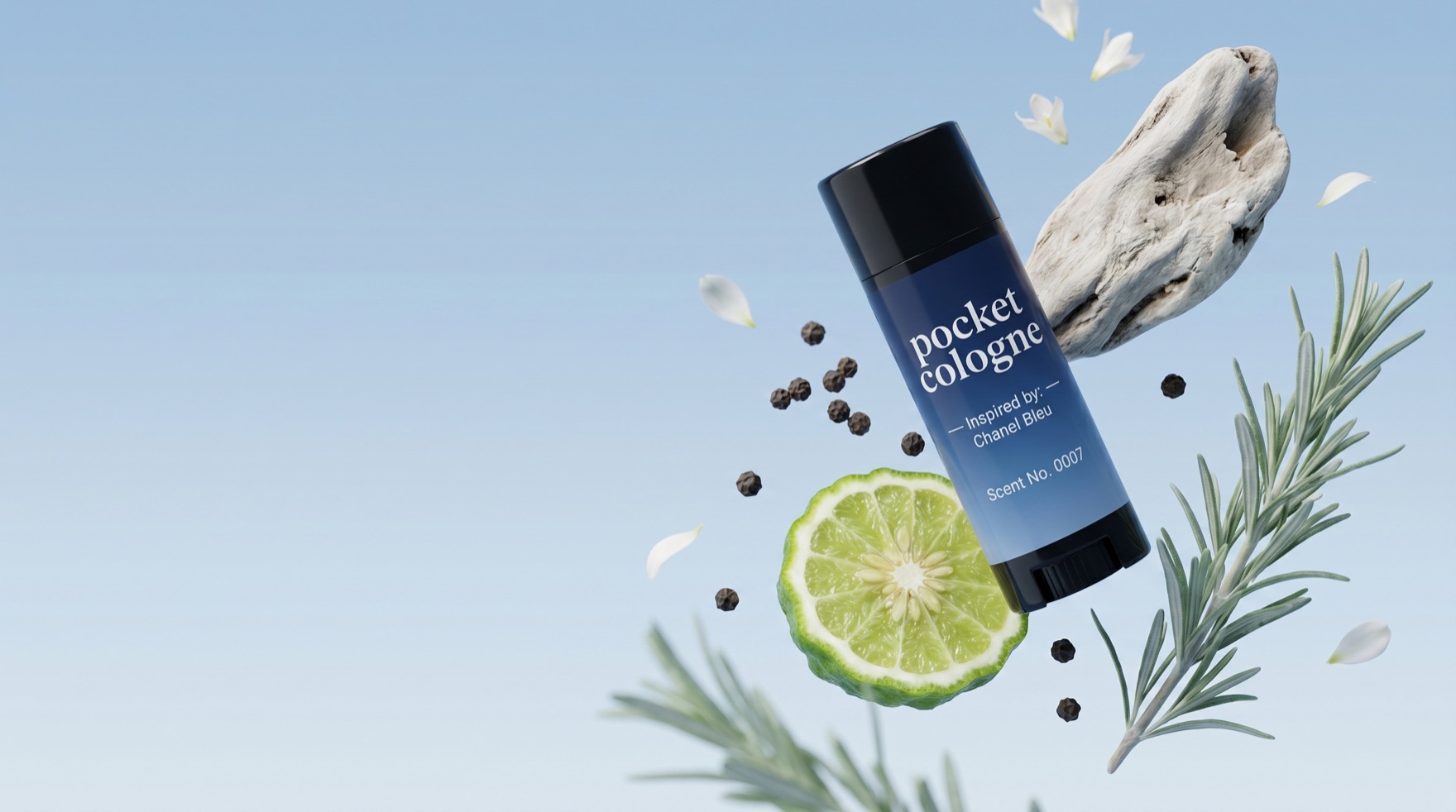 Pocket+ solid fragrance stick among fresh ingredients