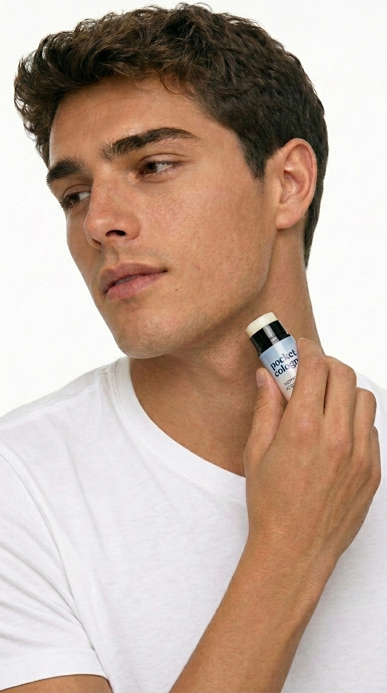 Man holding a Pocket Cologne solid fragrance