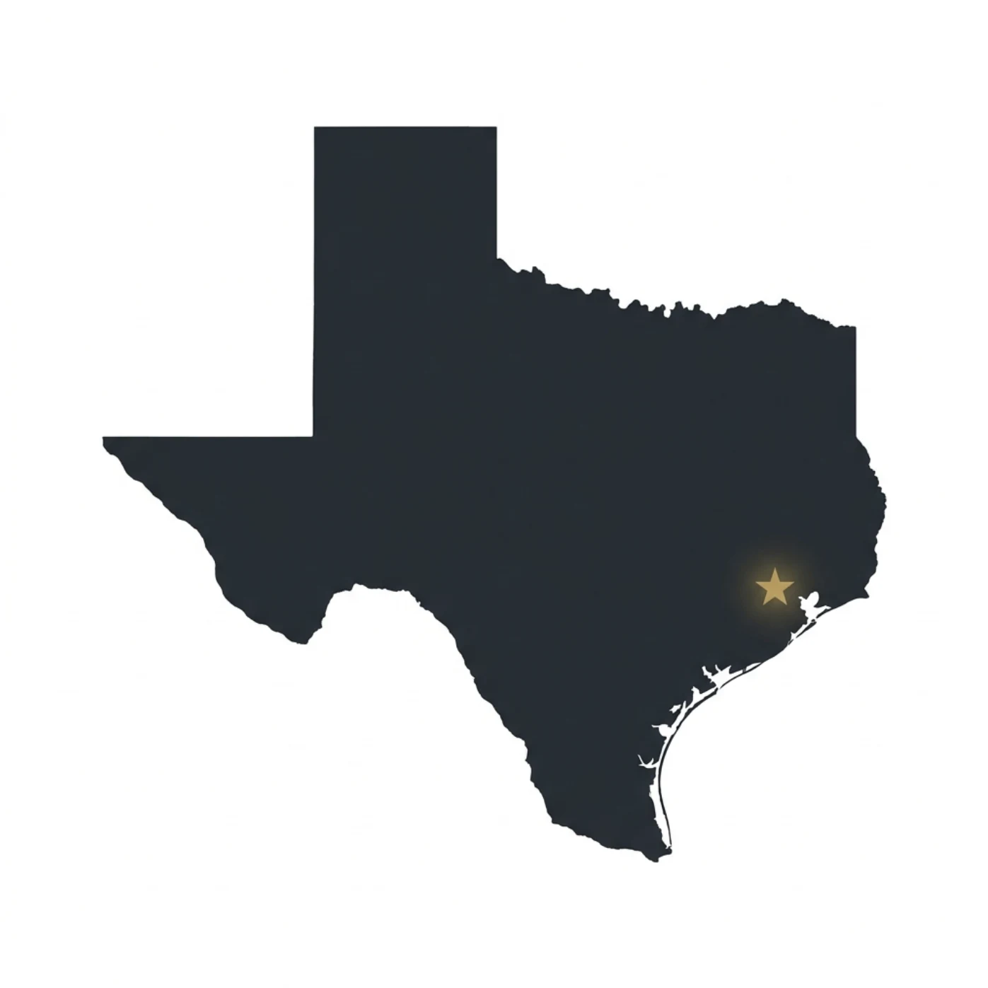 Map of Texas with a gold star marker